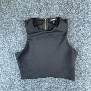 Express Wrap Top Womens XS Black Stretch‎ Cutout Back Zip Sleeveless Cropped